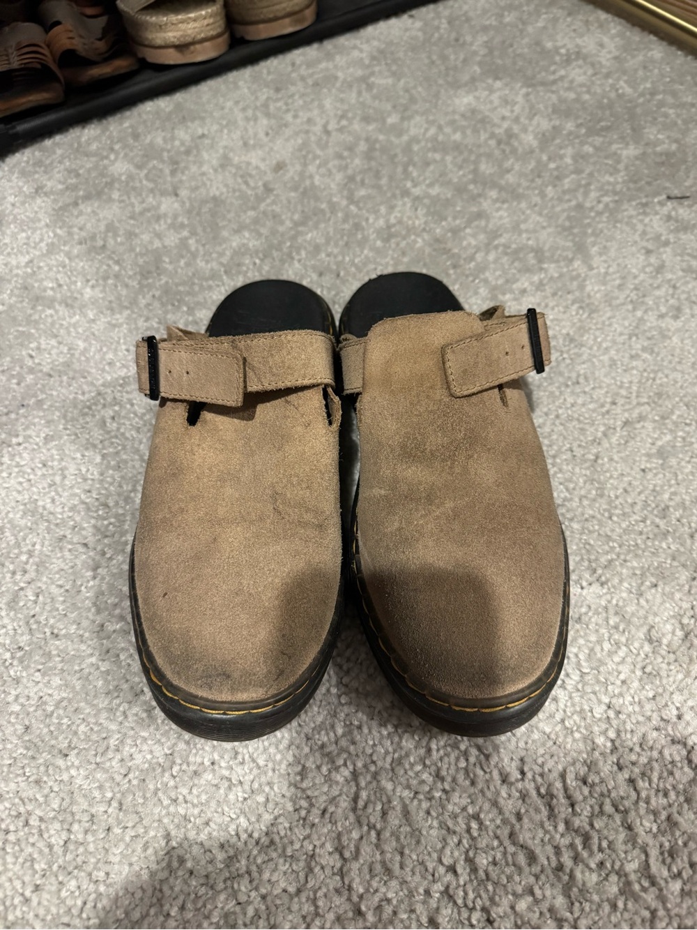 Dr. Martens Tan Suede Slip-On Mule Clogs with Strap
